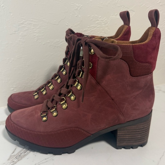 NEW Vionic Ankle Burgundy Waterproof Suede Heeled Laced Boots Size 9 - Picture 1 of 5